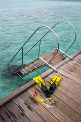 snorkel equipment on the jetty