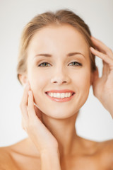 face and hands of beautiful woman