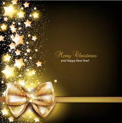 Elegant Christmas background with golden bow. Vector background