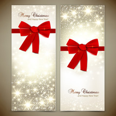 Greeting cards with red bows and copy space. Vector illustration