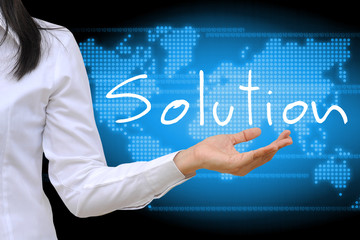 working women hand holding solution