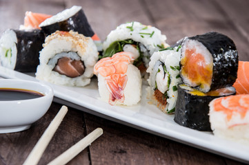Different types of Sushi on a plate