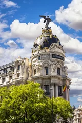 Kussenhoes Metropolis gebouw gevel gelegen in Madrid, Spanje © mrks_v