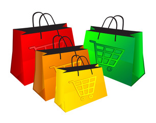 Vector color shopping bags collection with cart sign