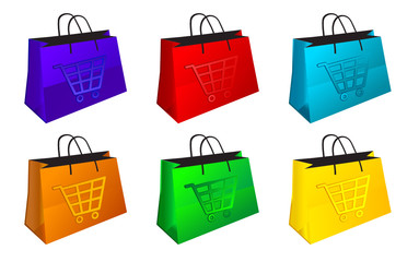 Vector color shopping bags collection with cart sign