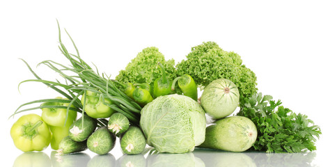 fresh green vegetables isolated on white