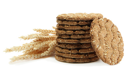 tasty crispbread and ears, isolated on white