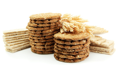 tasty crispbread and ears, isolated on white