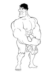 Outline illustration of a muscular man figure for coloring page