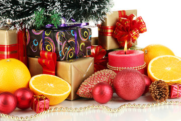 Composition from Christmas decorations isolated on white