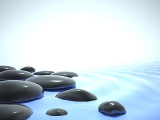 Fototapeta na wymiar Zen stones in water, blue sky