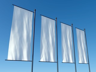 3d empty advertising flags or billboards
