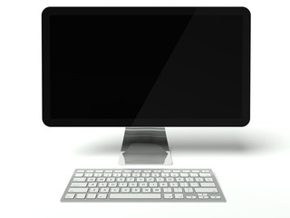 Desktop computer screen, wireless keyboard