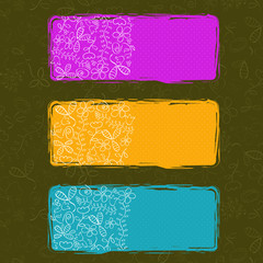 Floral Banner Set with White Flower Silhouettes