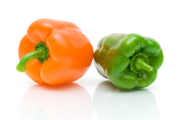 Sweet peppers closeup on white background