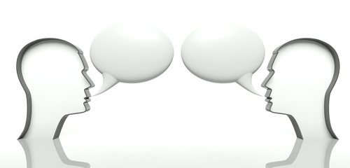 Faces with speech bubbles for text, concept of communication