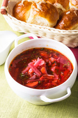 Russian cuisine - borsch and dumplings with garlic