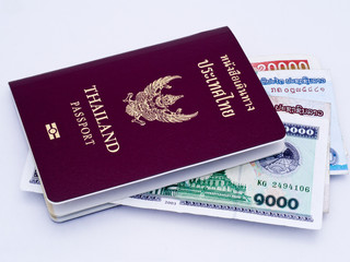 Thai passport and Lao money.