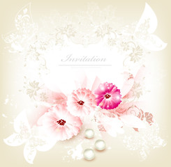 Cute invitation wedding card with flowers