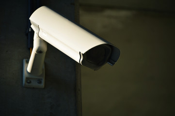 Overhead security camera in heavily guarded industrial area