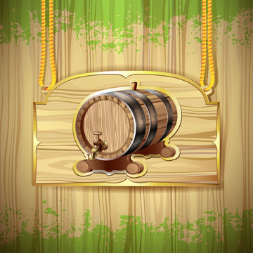 Wood barrel for wine over wood background