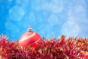 Christmas balls on blue background