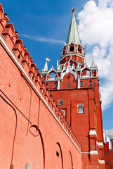 Troitskaya Tower of the Moscow Kremlin and the red wall