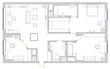 Obraz premium furniture is on architect plan of the flat