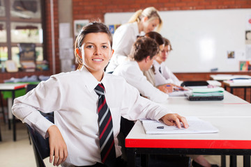 cute female high school student in classroom