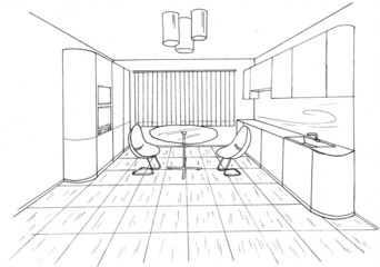 Graphic sketch an kitchen