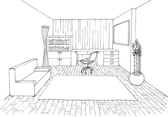 Naklejka premium Graphic sketch an study room