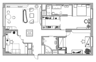 furniture is on architect plan of the flat