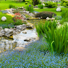 garden with pond in asian style