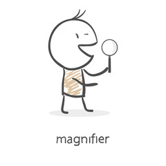 Cartoon man holding a magnifying glass