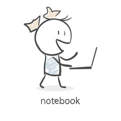 Cartoon girl and laptop