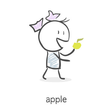 Cartoon girl eating an apple