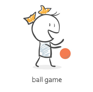 Cartoon girl playing ball
