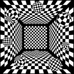Obrazy  3D streszczenie czarno-białe szachy tło z kulkami