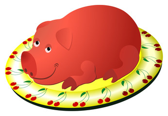 Cartoon fried pig on a plate