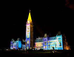 light show on the Canadian House of Parliament