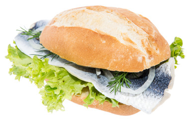 Fresh Herring on a roll against white