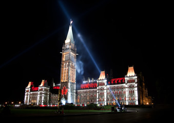 light show on the Canadian House of Parliament