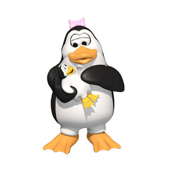 Penguin Mother holding Chick