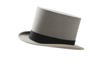Vintage gray felt top hat with black band