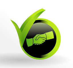 icône poignée de mains sur bouton vert et noir