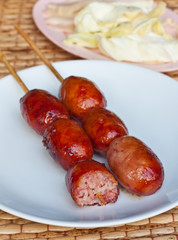Inside stuffed of Thai style grilled sausage