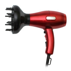 Red hairdresser isolated on white backgrownd