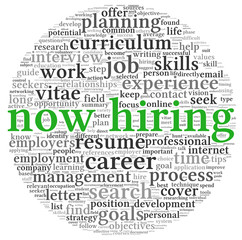 Now hiring concept in word tag cloud