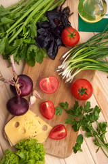 fresh tomato with chieves, onion and salad