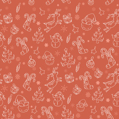 Seamless Christmas hand drawn pattern with winter symbols